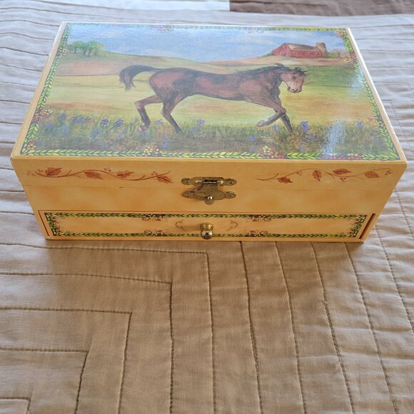 Reeves Enchantments Horse Mirrored Lid Jewelry Box with 4 Lower Drawers - Picture 2 of 9